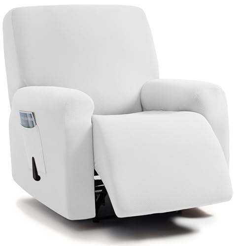 ULTICOR Jacquard Design, 4-Piece, 1 Seat Recliner Cover, Reclining Chair Covers for 1 Cushion Reclining Sofa, Single Seat Recliner Couch Cover, Washable (Ivory, Recliner Cover)