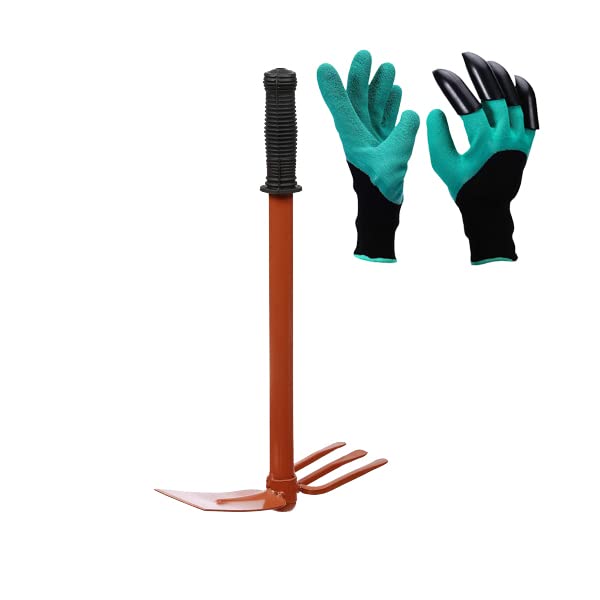 A to Z Hub 2-Pack Home Gardening Tools Combo: Two-in-One Hoe & Weeder, Gardening Gloves, Cultivator, Tiller, Hoe, Gloves Set (Tools Combo 14)