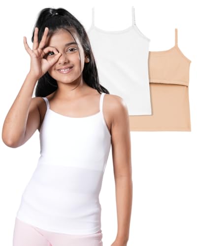 Image of Lily Chic Lightly Padded Camisole for Girls | Ages 8-16 Yrs | Soft Cotton Slips | Covers Nipple Buds | Perfect Under Uniforms & Top | Pack of 2