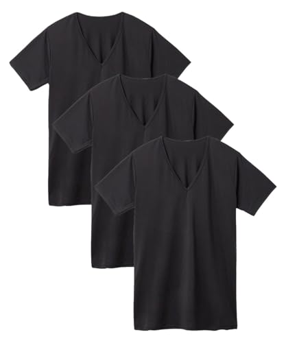 メンズ インナーシャツ 吸汗速乾 なめらかストレッチ深Ｖネック半袖インナー３枚組