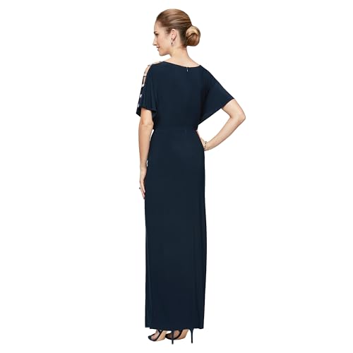 Alex Evenings Women's Long V-Neck Knot Front Wedding Guest Dress with Cold Shoulder Sleeves (Petite and Regular Sizes)2