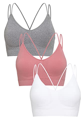 Channo Soutien-gorge de sport sans coutures et sans armatures, dos croisé original, Seamless, Lycra - Pack 3, Pack de 3 Multicolore A, M/L Cover