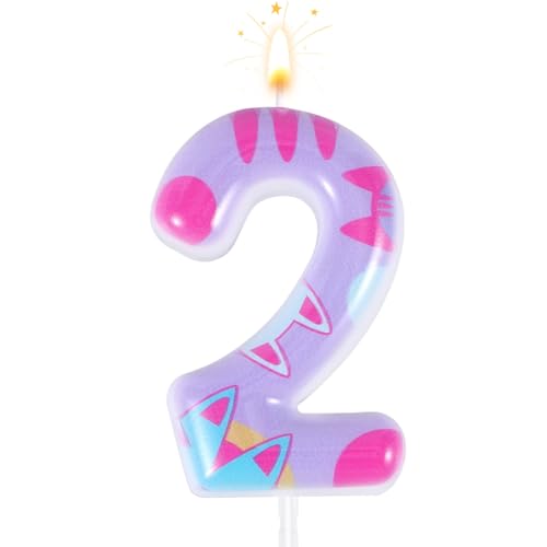 Vela de Cumpleaños con Número 2 - Temática de Gato con Decoración de Dibujos Animados