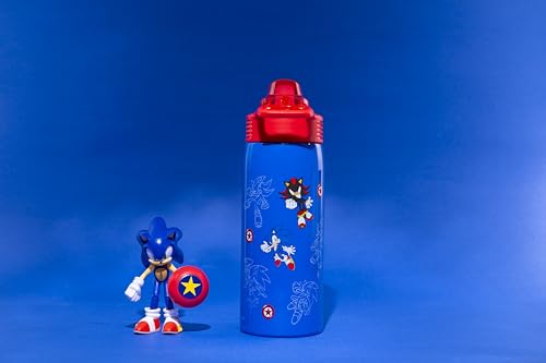 Zak Designs Garrafa de água infantil Sonic the Hedgehog Sage para escola ou viagem, garrafa de água