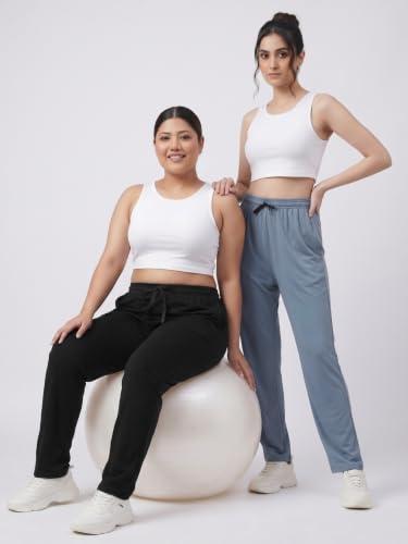 Image of Fflirtygo Cotton Solid Track Pant /Lounge Wear /Pocket Payjama �100% Export Quality Soft Cotton Night Wear /Pocket Pyjama for Women Combo Pack, Black & Blue Pyjama