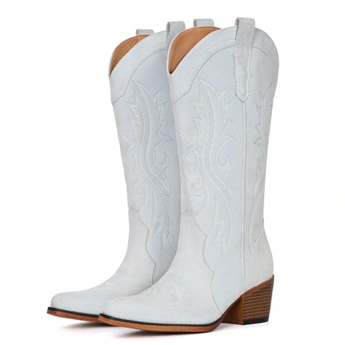 IUV Suede Cowboy Boots for Women Western Mid Calf Cowgirl