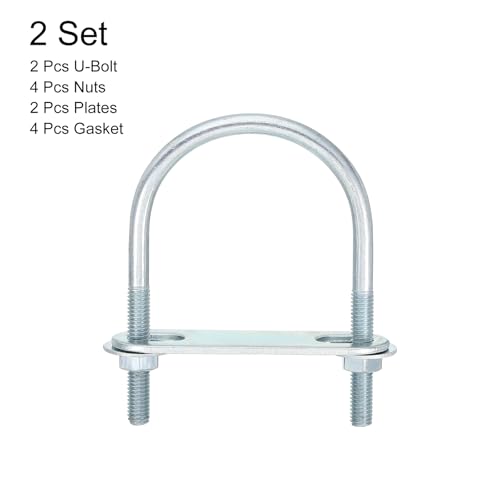 Image of uxcell Round U-Bolts, 2 Set 50mm Inner Width 80mm Length M6 Zinc-Plated Carbon Steel U Clamp Bolt with Nuts and Plates, for Boat Trailer
