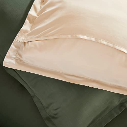 Bellmorale Eucalyptus Silk Pillowcase Set 2 Pack | Luxury Soft 400 Thread Count Tencel Pillow Covers | Natural Sateen Oxford Pillowcases | Lyocell Bedding | Green/Beige, 50 x 75 cm
