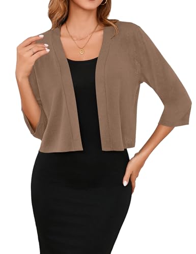 Image of Iandroiy Women's 3 /4 Sleeve Shrugs Lightweight Open Front Cropped Cardigan for Women