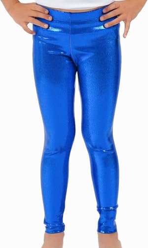 Kid's Shiny Metallic Leggings, Wet Look, Elastic Waist, Neon Glitter, Stretch Pants for Yoga, Running, Dance3