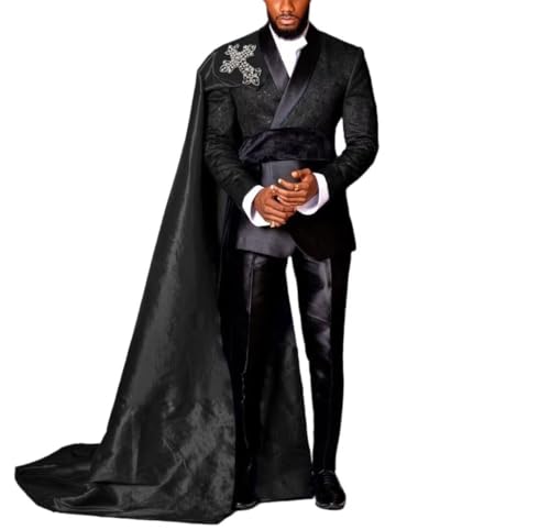 Tuxedo Suits for Men 3 Piece Regular Fit Suit Floral Blazer Jacket Pants Cape Men Suit Set for Wedding Prom MZA04