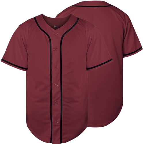Rioofinx Blank Baseball Jersey, Short Sleeve Plain Jersey Shirt Sports Hip Hop for Men Women(Small, Claret)