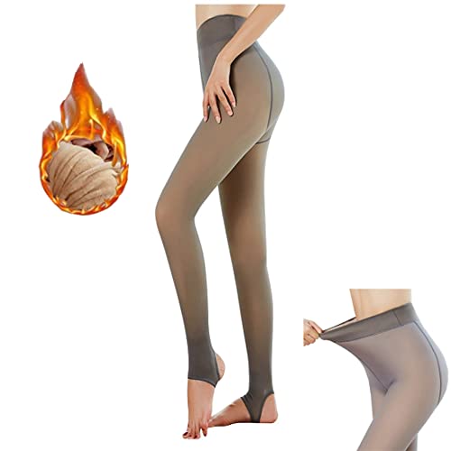 DOLM Meia-calça falsa translúcida quente fleece pernas perfeitas, leggings femininas forradas com lã