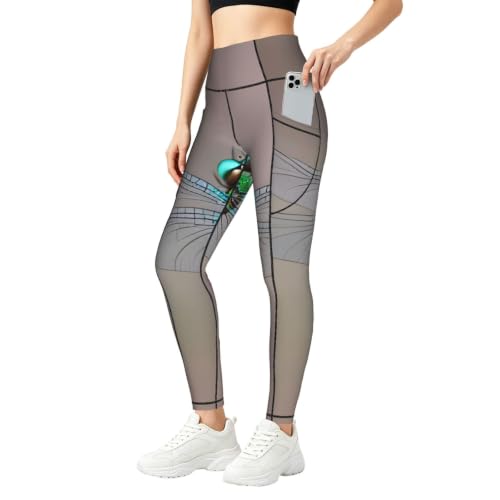 Leggings con estampado de libélula de tacto suave y alta elasticidad para fitness diario
