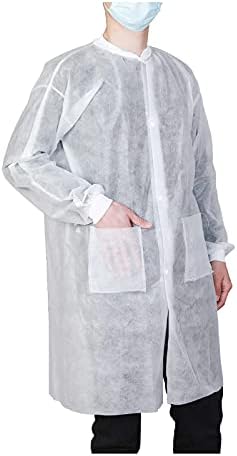 Disposable Lab Coats, Pack of 10, with 2 Pockets for Adult