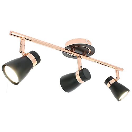 Arum LIGHTING - Plafonnier Design HAMPTON - Rampe de 3 Spots Orientables - Noir Mat et Or Rose...
