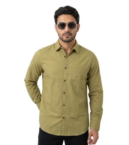 Image of Amazon Brand - INKAST Men Solid Cotton Shirt | Casual Wear | Basic Essential Plain Everyday & Office Wear | Full Sleeve | Regular Fit
