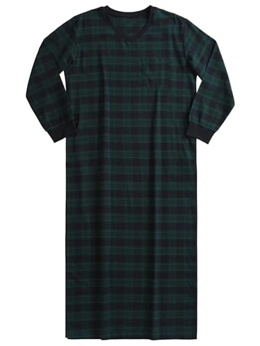 Esenchel Men's Long Flannel Nightshirt Full Length Cotton Nightgown
