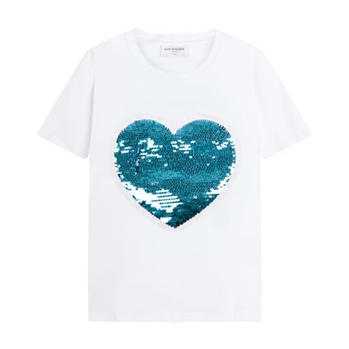 Image of Mud Kingdom T-Shirts for Toddler Girls Glitter Summer Cute Sequins Love Heart White 3T