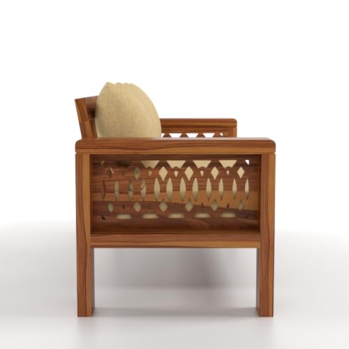 Image of NATRAJ ART & CRAFT Sheesham Wood 3 Seater Sofa Set for Living Room | Wooden Sofa Set for Living Room Furniture (3 Seater, Honey Finish)