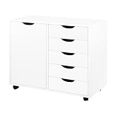 Naomi Home Compact Rolling 5-Drawer Storage Cabinet with 2-Shelf Cabinet & 150 lbs Top Capacity, Mobile Storage Unit for Home Office, Living Room, Entryway - White