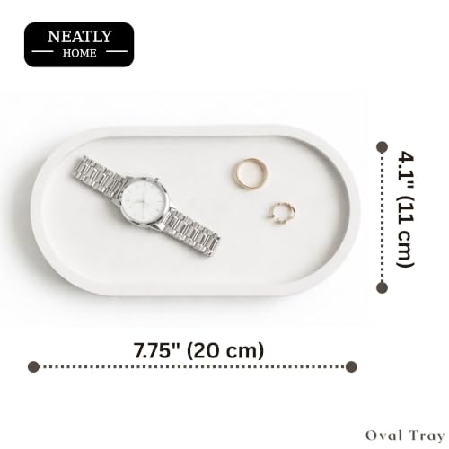 Image of Aesthetic Handmade Big Oval Trinket Tray Handmade | Jewelry Organizer | Vanity Tray for Women | Minimalist Home Decor, Candle Holder & Multipurpose - (20 x 11 cm)