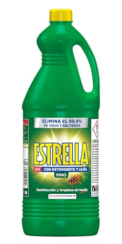 Estrella 2 en 1 Lejía con Detergente Pino, Desinfección y limpieza sin huella para el hogar - 2,87 litros