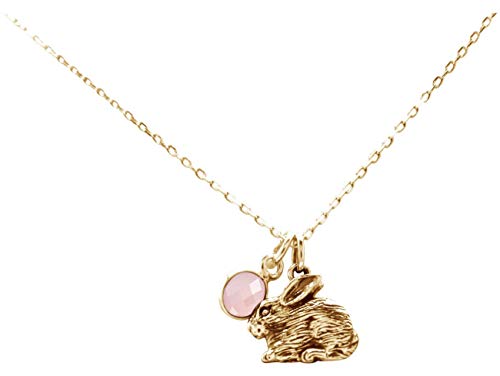 Preisvergleich Produktbild Gemshine Halskette Hase, Osterhase, Kaninchen ROSENQUARZ Anhänger 925 Silber, vergoldet, rose. Kuscheltier aus der Natur. Nachhaltiger Schmuck Made in Spain, Metall Farbe:Silber vergoldet