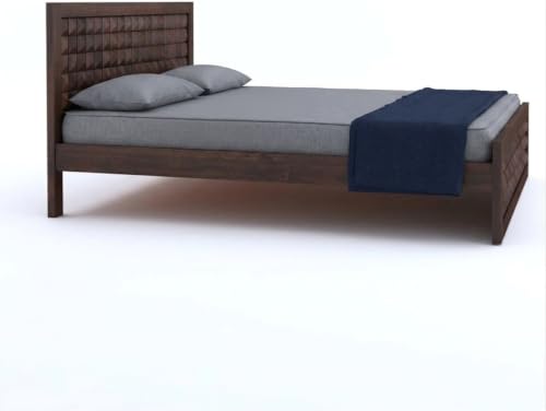 Image of Diamond Solid Sheesham Wood King Size Bed Without Storage & with 2 Bedside Table|Wooden Box King Size Double Cot Bed Without Storage Box for Home,Bedroom,Living Room,Hotel|Walnut Finish
