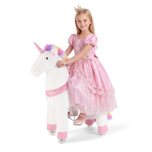 VEVOR Ride On Horse Riding Unicorn Toys for Kids No Battery Required Smooth Wheels with Anti-Roll Stop Ring Upgraded Raised Seat Handles Sturdy Pedals 176 lbs Max Load Capacity for Ages 6+