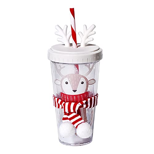 Meideli Gobelet à double paroi avec paillettes paille intégrée Motif cerf 44 cl Cover