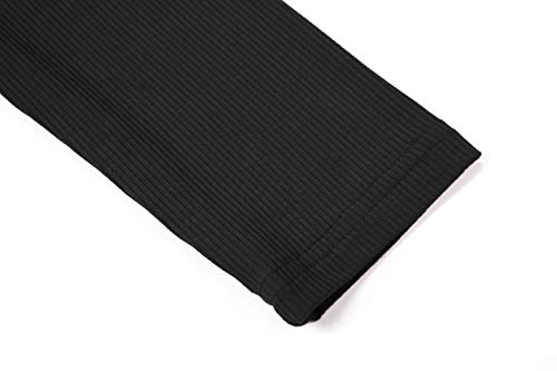 image for POPZONE Women's Black Ribbed Lettuce Trim Mockneck Long Sleeve Tops Ba