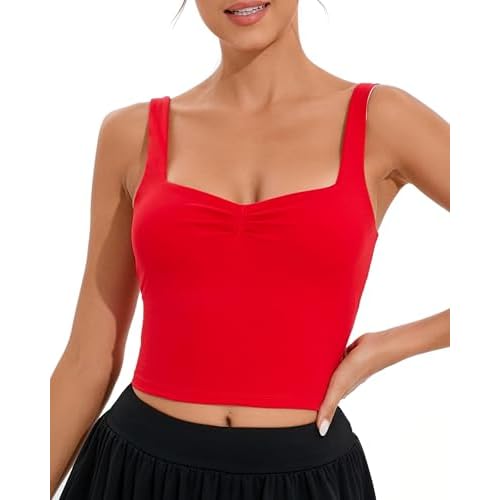 RUNNING GIRL Workout Tank Tops with Built in Bras for Women,Criss-Cross Back Medium Support Sports Bras for Women 2-red Small