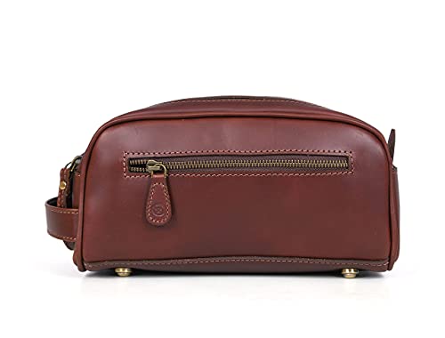 10" Leather Toiletry Travel Pouch With Waterproof Lining | King-Size Handcrafted Vintage Dopp - Kit ~ Gift for Father's Day By Aaron Leather Goods