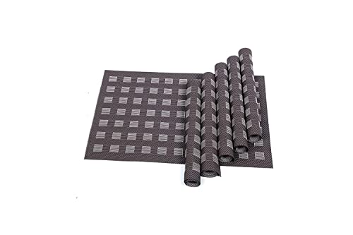 Image of YELONA Placemats for Dining Table - Heat Resistant, Non-Slip & Washable PVC Vinyl Table Mats - Set of 6, 45 x 30 cm (Brown & Beige)