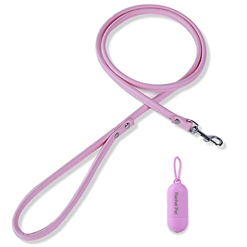 Rachel Pet Products Round Colorful PU Rolled Dog Walking Leashes for Small Medium Breeds, Pink, 120 x 1.0 cm