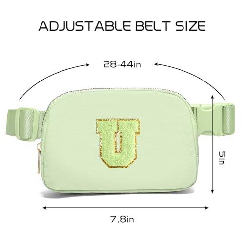 Image of Gitus Gifts for 8 9 10 11 12 Year Old Girls Belt Bag Fanny Pack Crossbody Bags with Initial Letter Patch Cute Stuff Birthday Gifts for Teen Girls Women Personalized Trend Stuff (Light Green-U)