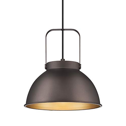 Industrial 1-Light Pendant Light, HWH Dome Barn Hanging Light Fixtures, Adjustable Height for Dining, Kitchen Island, Schoolhouse, Oil-Rubbed Bronze, 5HZG12-H ORB