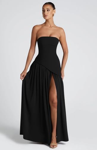 Image of Memoriesea Women's Elegant Strapless High Split A Line Flowy Party Cocktail Maxi Dress