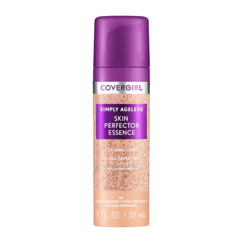 Covergirl Simply Ageless Skin Perfector Essence Foundation 30 Light-Medium Tinted Skincare Makeup Hybrid Sheer Tint Radiant Finish Glowy Finish Vegan Formula 1.0oz