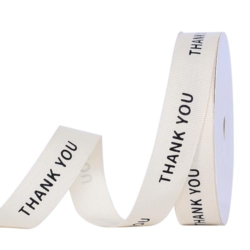 Ribest Thank You Cotton Custom Ribbon 5/8 Inch 10 Yard Natural Beige Teacher Ribbon for Gift Wrapping Crafts Bows Home Decor Party Decoration