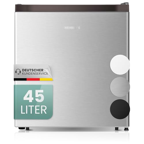HEINRICHS Getränkekühlschrank 45L klein kompakt leise: 39db mit Kühlfach Mini-Bar; Tisch-Kühlschrank; Mini Kühlschrank mit separatem Kühlfach; perfekt geeignet für Büro Camping Garten Outdoor (Silber)
