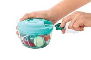 SIDDHATVA Manual Food Chopper/Blender, Handy Vegetable Cutter Machine for Kitchen,Powerful Hand Held Quick Dori Chopper with 3 Staniless Steel Blades for Chopping Fruits, Vegetables