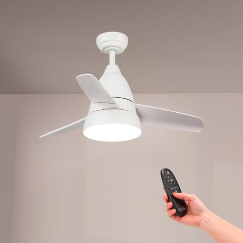 M Ledme - Ventilador De Techo Led Silence Blanco Con Luz De 24w Y Mando A Distancia, Motor Dc 30w, 6 Velocidades, Silencioso ,3 Aspas, 91 Cm, Función Verano-Invierno, Temporizador