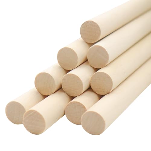 OMJMYY 10 pcs Hardwood Dowels - 15mm x 30cm, Unfinished, Perfect for Woodcraft & DIY Projects