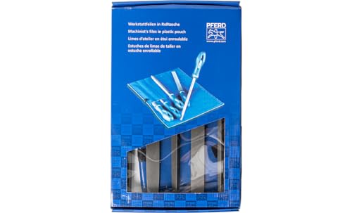 PFERD TOOLS Werkstattfeilen-Set in PVC-Rolltasche mit Umkarton, 5 Feilen, Kreuzhieb H3, 250mm, 11801543 – für die Feinbearbeitung und zum Schlichten geeignet, länge 250mm