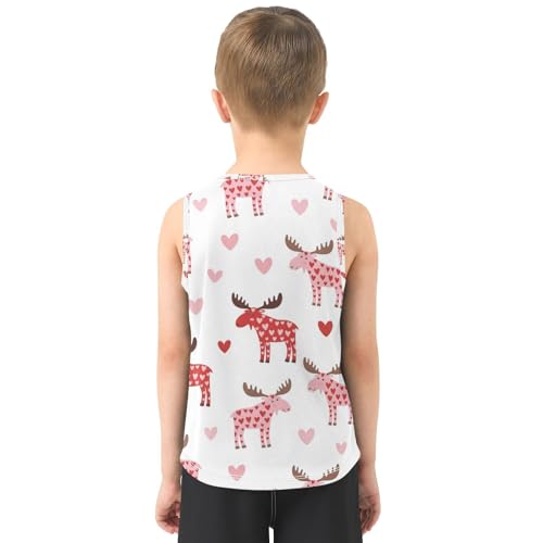 J JOYSAY Moose Heart Pink Boys Tank Top Sleeveless Muscle Shirts Quick Dry Sport Workout Active Kids T-Shirts 3-15T3