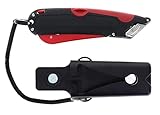Veltec EZ-1000 Safety Box Cutter Utility Knife, 3 Blade Depth Setting, Squeeze Trigger and Dual Side Edge Guide, 2 Blades, Holster and Lanyard (Red)