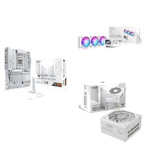 Image of ASUS Bundle of TUF Gaming X870-PRO WIFI7 W NEO AMD AM5 ATX Motherboard + ROG RYUJIN III 360 ARGB Extreme White AIO CPU Liquid Cooler + TUF Gaming 1000W 80+ Gold White Fully Modular Power Supply