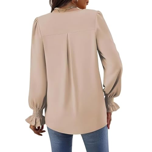 Long Sleeve Shirts for Women Casual V Neck Blouses Solid Color Trendy Dressy Tops Chiffon Summer Tunics2
